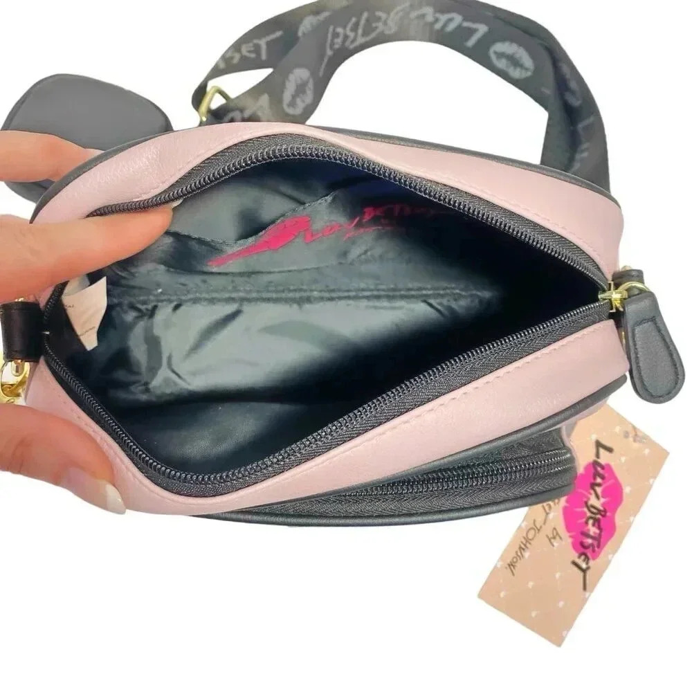 Betsey Johnson Butterfly Quilted Pink Camera Bag & Key Fob Coin Purse NWT - Picture 8 of 10
